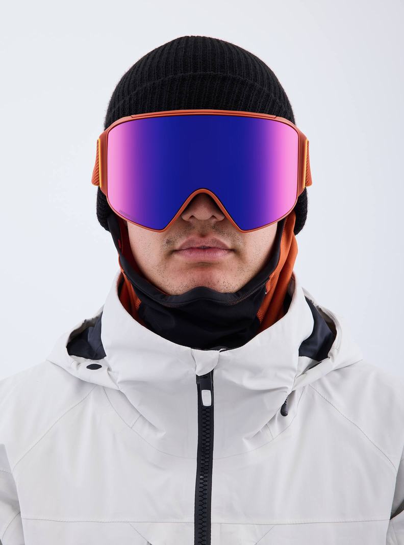 Lunette Ski Burton Anon M4 Low Bridge Fit Goggles (Cylindrical) + Bonus Lens + MFI Face Mask  Orange Rouge Femme | VGG-8388575