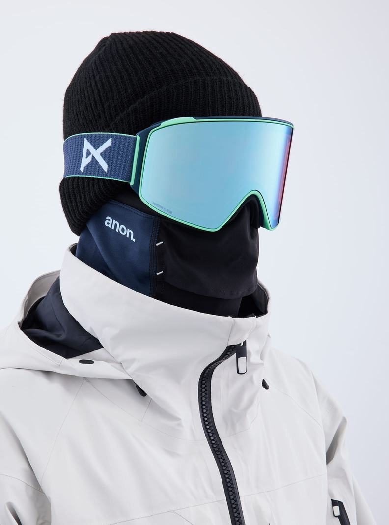 Lunette Ski Burton Anon M4 Low Bridge Fit Goggles (Cylindrical) + Bonus Lens + MFI Face Mask  Bleu Marine Bleu Rose Homme | AZD-9176481