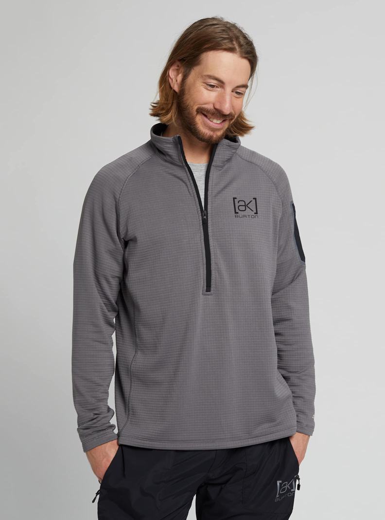 Sweats Burton [ak] Helium Power Grid Half-Zip Fleece  Grise Foncé Homme | JPE-7144919